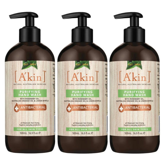 3 x Akin Antibacterial Purifying Hand Wash 500ml