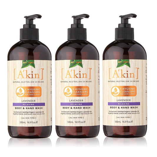 3 x Akin Lavender Relaxing Body and Hand Wash 500ml