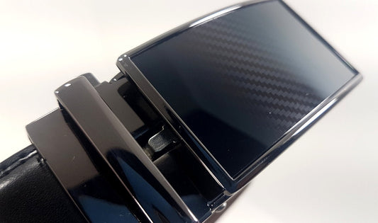 OSKA Men’s Belt Genuine Leather Automatic Buckle Carbon Fibre Black Chrome - Makeup Warehouse Australia