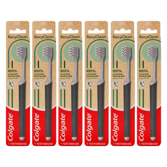 6 x Colgate Recyclean Toothbrush 100% Recycled Plastic Handle Soft