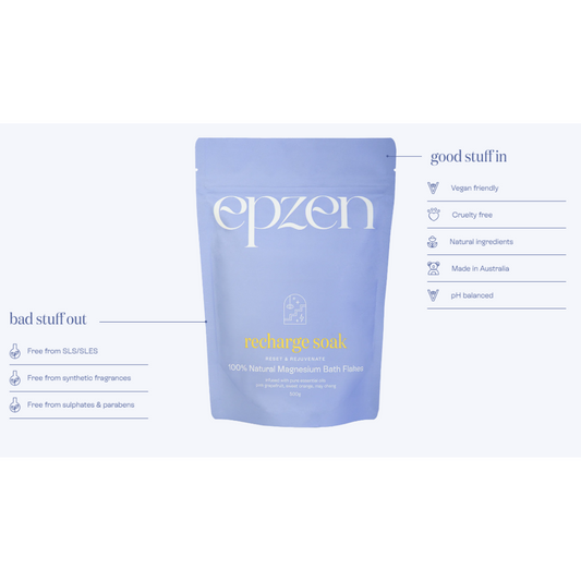 Epzen Recharge Soak Reset & Rejuvenate 100% Natural Magnesium Bath Flakes 500g