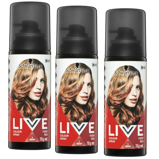 3x Schwarzkopf LIVE Colour Spray 1 Wash - Fiery Red
