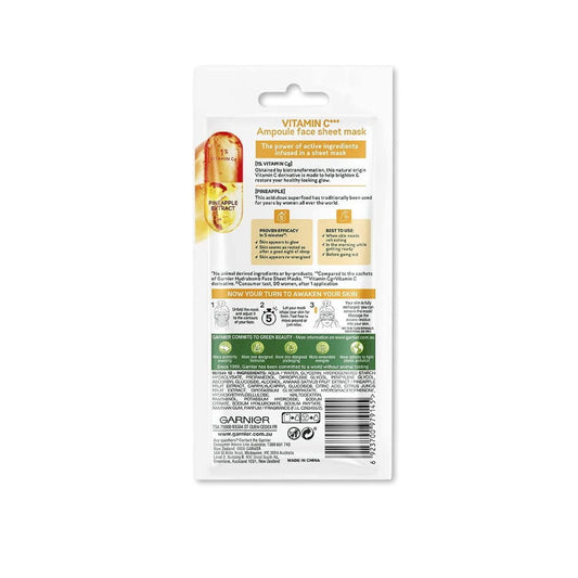 Garnier Skin Active Vitamin C Anti Fatigue Ampoule Face Sheet Mask Pineapple Extract 15g