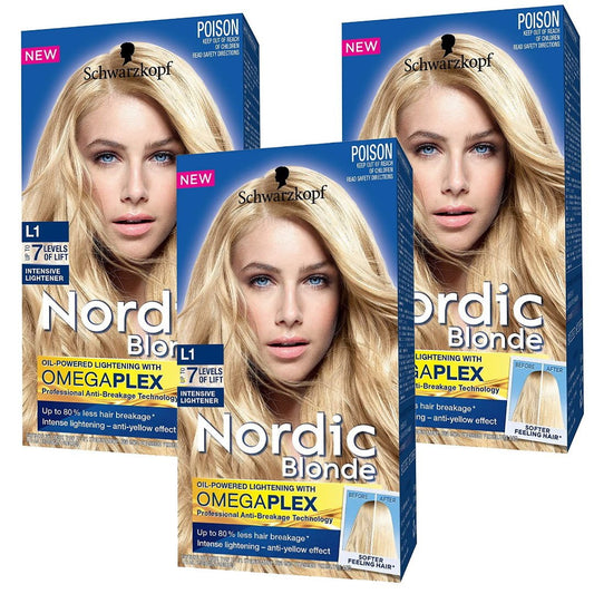 3x Schwarzkopf Nordic Blonde Hair Colour L1 Intensive Lightener up to 7 Levels of Lift