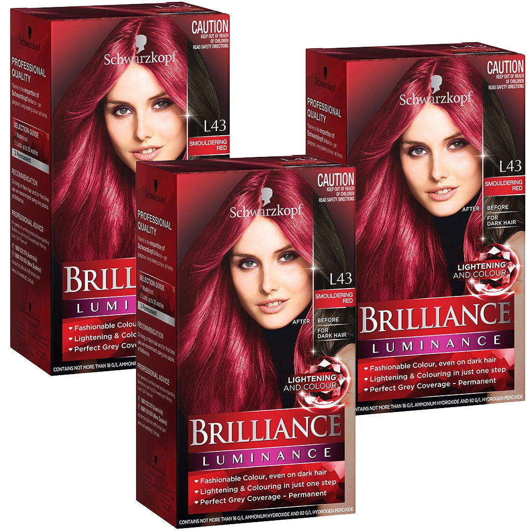 3x Schwarzkopf Brilliance Luminance Hair Colour - L43 Smouldering Red