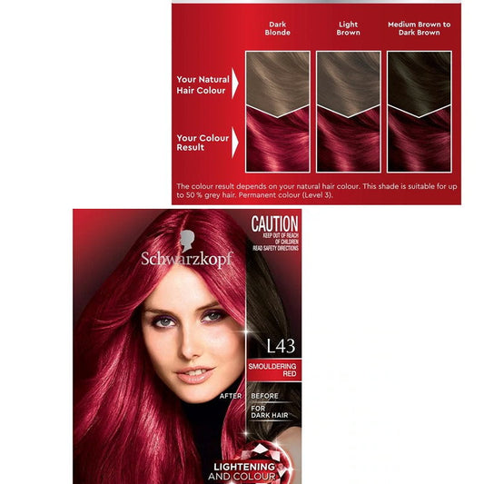 6 x Schwarzkopf Brilliance Luminance Hair Colour - L43 Smouldering Red