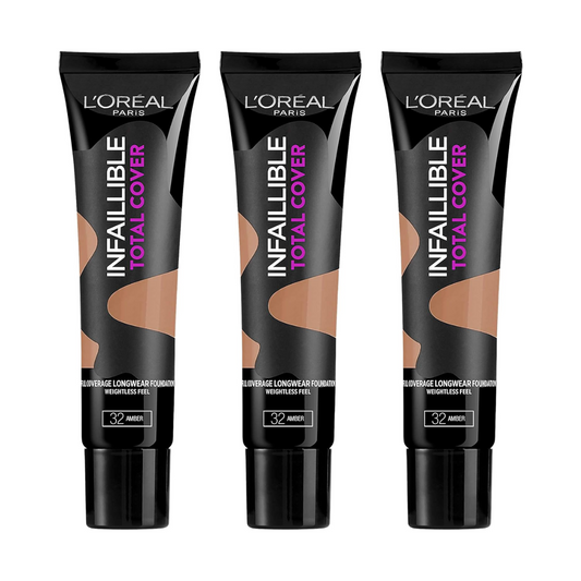 3 x LOreal Infallible Total Cover Full Coverage Longwear Foundation 35g 32 Amber