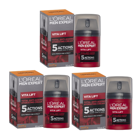 3 x LOreal Men Expert Vita Lift 5 Actions with French Vine Extract 50mL