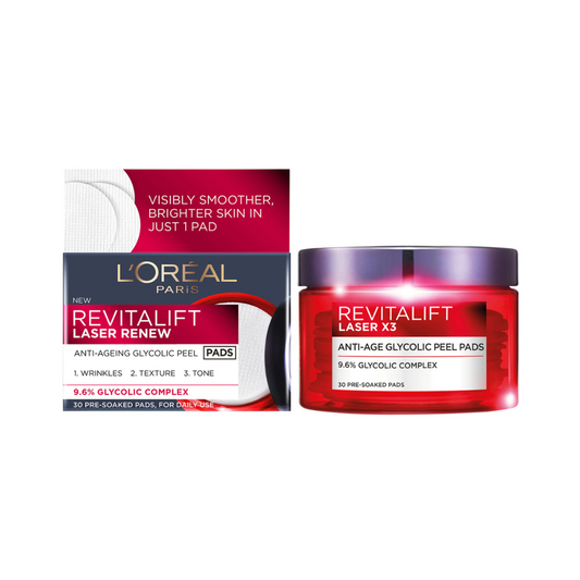 LOreal Revitalift Laser Renew Anti Ageing Glycolic Peel Pads 30 pack