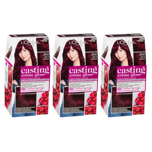 3 x LOreal Casting Creme Gloss Semi-Permanent Hair Colour - 360 Black Cherry