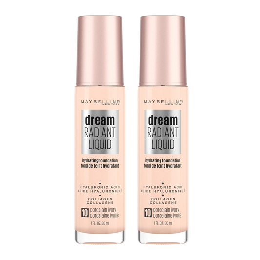 2 x Maybelline Dream Radiant Liquid Foundation 30ml 10 Porcelain Ivory