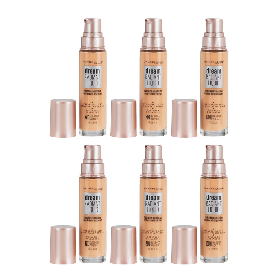 6pk Maybelline Dream Radiant Liquid Hydrating Foundation 70 Pure Beige - Makeup Australia