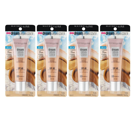 4 x Maybelline Dream Urban Cover Full Coverage Foundation SPF40 30mL 120 Classic Ivory