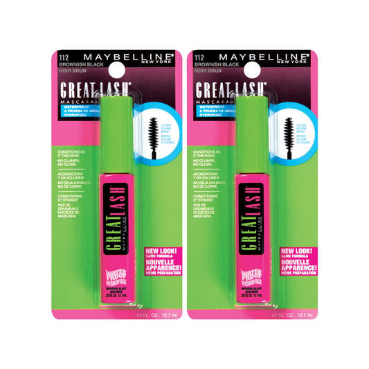 2 x Maybelline Great Lash Waterproof Mascara 112 Brownish Black