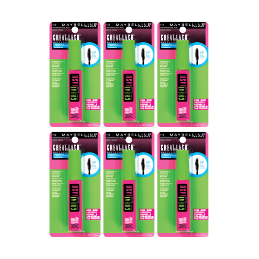 6 x Maybelline Great Lash Waterproof Mascara 112 Brownish Black