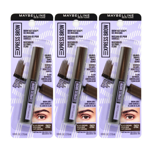 3 x Maybelline Xpress Brow Fast Sculpt Gel Mascara 2.75ml 262 Black Brown