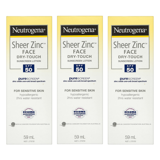 3 x Neutrogena Sheer Zinc Face Dry Touch Sunscreen Lotion SPF50 59mL EXPIRY 04/2024