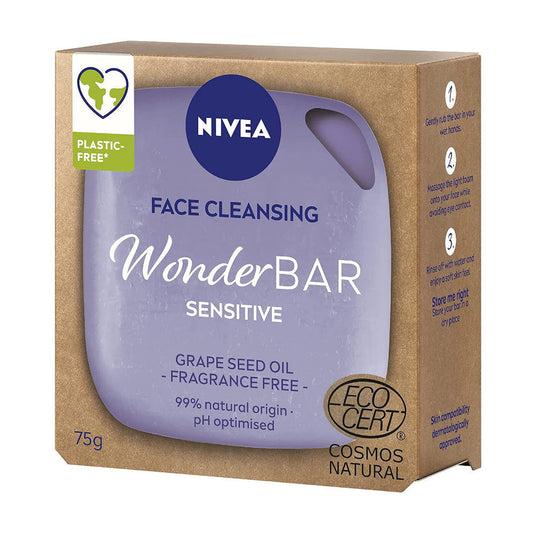 4 x Nivea Face Cleansing Wonder Bar Sensitive Grape Seed Oil Fragrance Free 75g