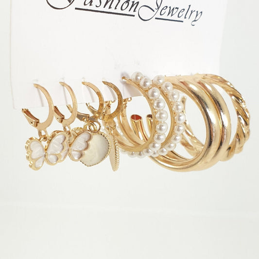 Rosy Lane 5 Pairs Assorted Butterfly Heart Pearl Hoop Earrings