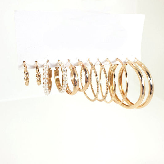 Rosy Lane 6 Pairs Assorted Gold Pearl Hoop Earrings