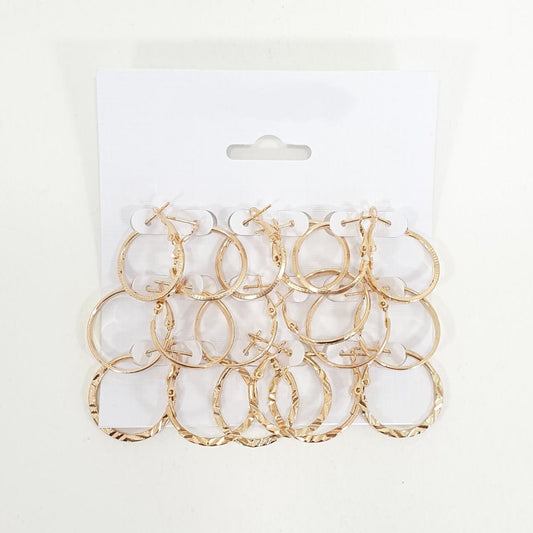 Rosy Lane 9 Pairs Hoop Earrings - Gold