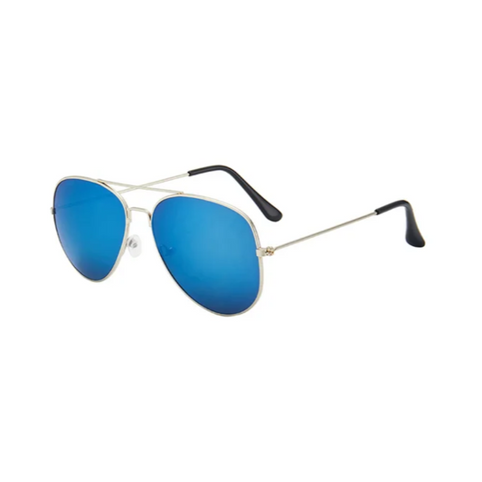 Rosy Lane Retro Aviator Sunglasses Silver Frame - Blue Lens