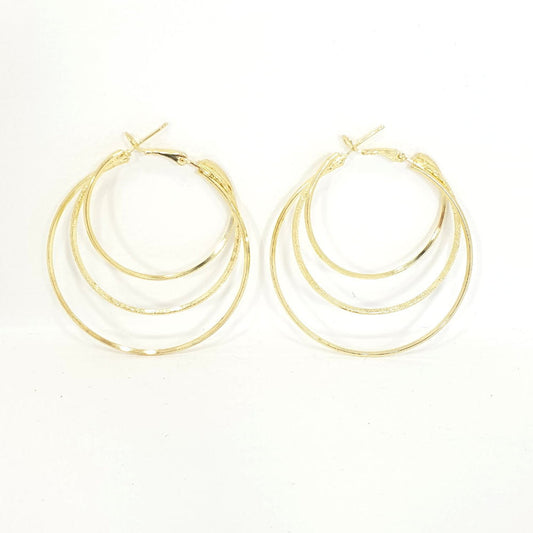 Rosy Lane Round Tri Geometric Hoops Earrings - Gold