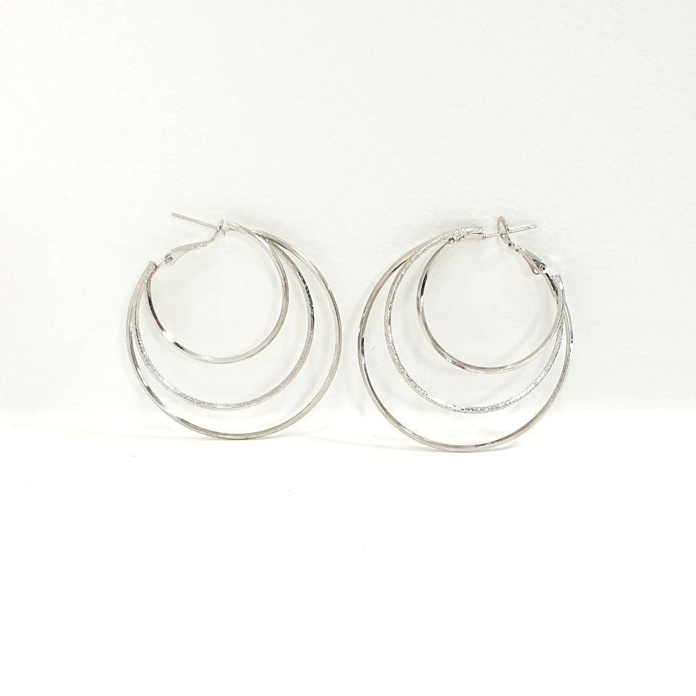 Rosy Lane Round Tri Geometric Hoops Earrings - Silver