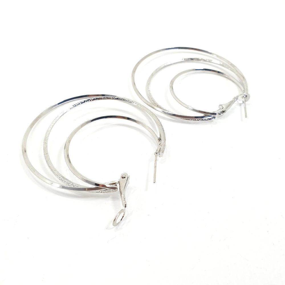 Rosy Lane Round Tri Geometric Hoops Earrings - Silver