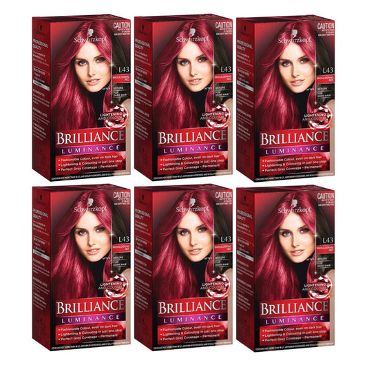 6 x Schwarzkopf Brilliance Luminance Hair Colour - L43 Smouldering Red
