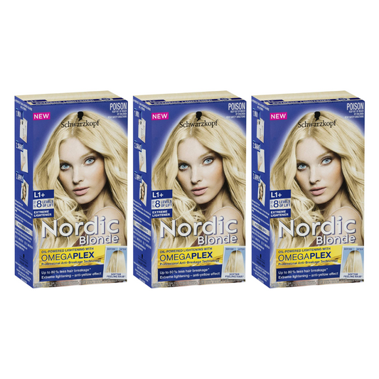 3 x Schwarzkopf Nordic Blonde Hair Colour L1+ Extreme Lightener - up to 8 levels of lift
