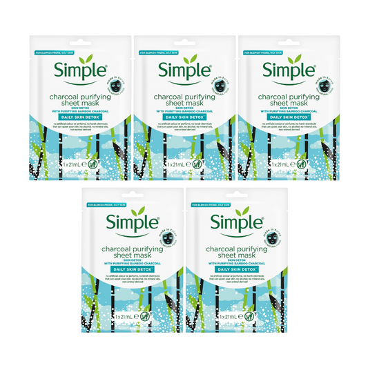 5 x Simple Daily Skin Detox Charcoal Purifying Sheet Mask 21ml