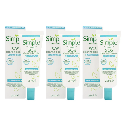 3 x Simple Daily Skin Detox SOS Clearing Booster Long Lasting Shine & Blemish Control 25mL