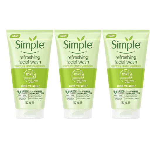 3 x Simple Refreshing Facial Wash For All Skin Types 150ml