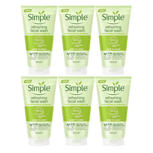 6 x Simple Refreshing Facial Wash For All Skin Types 150ml