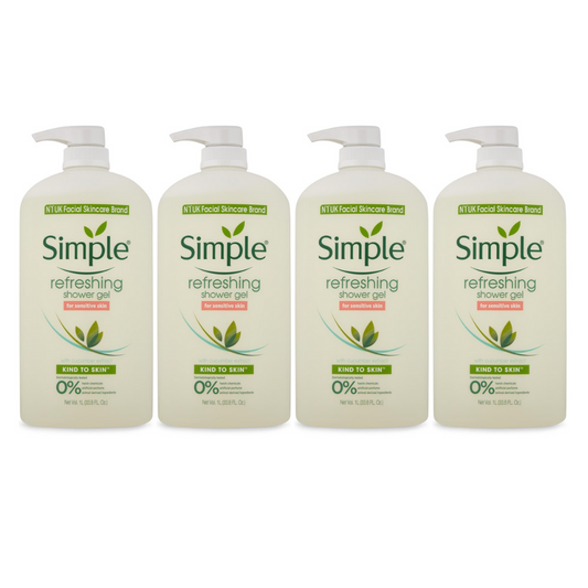 4 x Simple Refreshing Shower Gel for Sensitive Skin with Cucumber Extract 1L