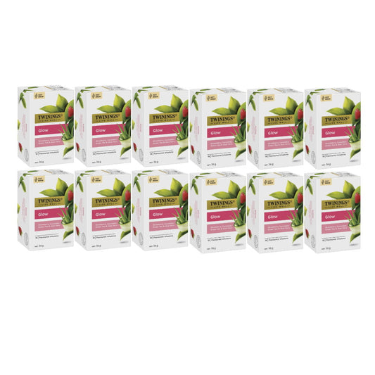 12 x Twinings Live Well Glow Biotin Teabags Strawberry Cucumber Green Tea 36g 18 Bags