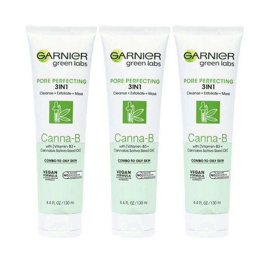 3 x Garnier Green Labs Pore Perfecting 3 in 1 Cleanse Exfoliate Mask Canna B 130mL