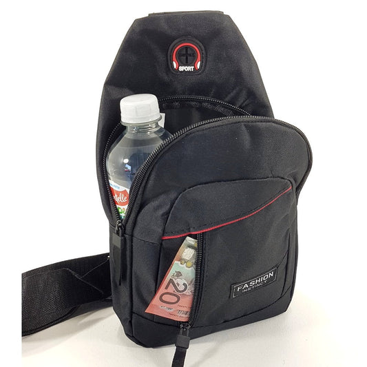 OSKA Men’s Perfect Day Bag Casual Shoulder Bag - Black with Red Pinstripe - Makeup Warehouse Australia 