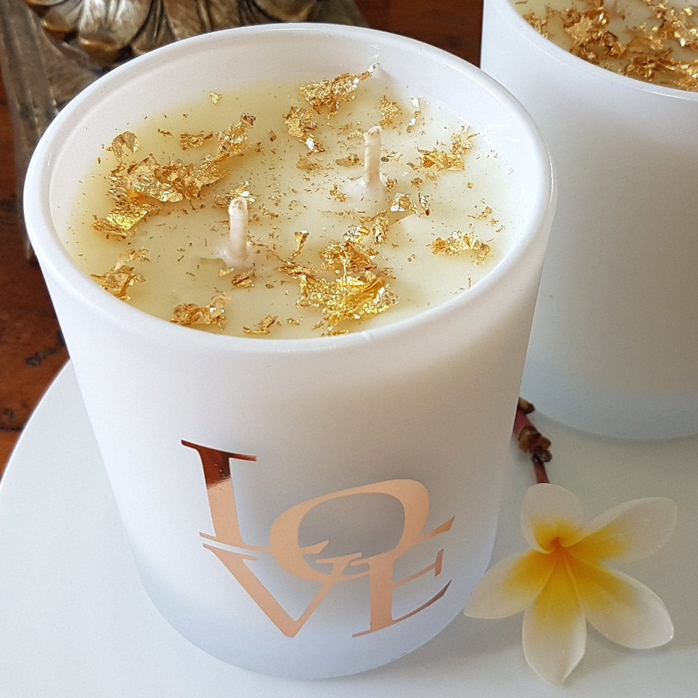 Rosy Gold Double Scented Candles Large Frosted Satin Love Brown Sugar & Vanilla - Makeup Warehouse Australia 