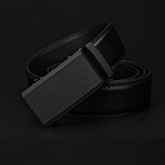 OSKA Men’s Belt Cow Genuine Leather Automatic Ratchet Buckle Black - Gift Box