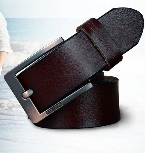 OSKA Men’s Belt High Quality Genuine Cow Leather Belt Buckle Coffee - Gift Box