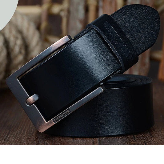 OSKA Men’s Belt High Quality Genuine Cow Leather Belt Buckle Black - Gift Box