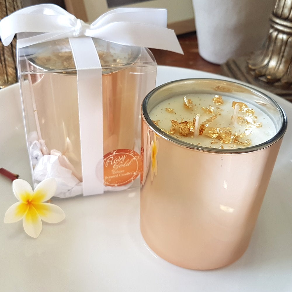 Rosy Gold Double Scented Candles Large Rose Gold Japanese Honeysuckle - Makeup Warehouse Australia 