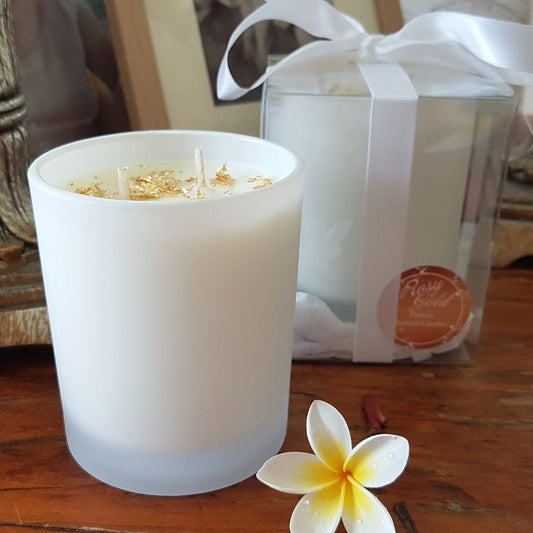 Rosy Gold Double Scented Candles Large Frosted Satin Coconut, Pineapple & Vanilla - Makeup Warehouse Australia 